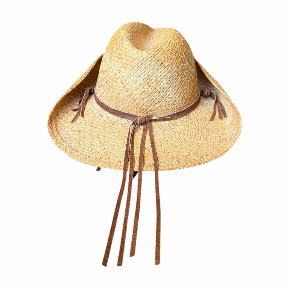 Dorfman Pacific Raffia Cowboy Hat Natural Straw Western Wide Brim L XL - Picture 4 of 16